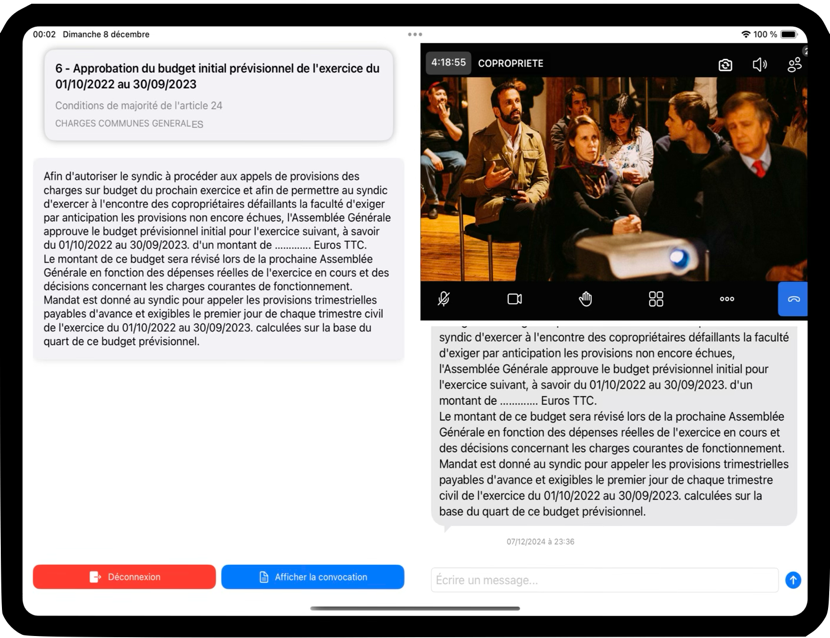Ecran Tablette Pendant l'AG